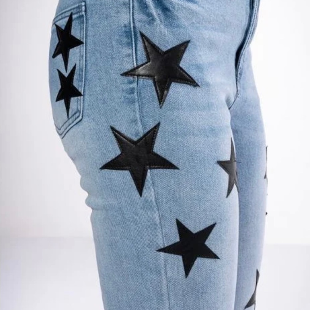 Denim leather patch star skinny jeans
